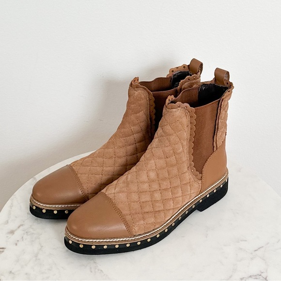 NEW Free People Atlas Chelsea Studded Booties Quilted Camel Size 39 EU 9 US - Picture 4 of 9